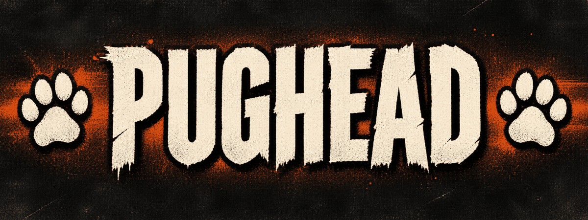 Animated PUGHEAD wordmark with paw marks